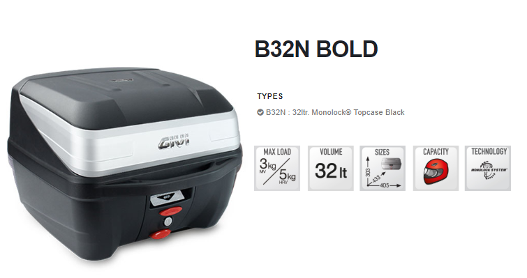 GIVI B32 BOLD MOTORCYCLE MONOLOCK TOP BOX 32L