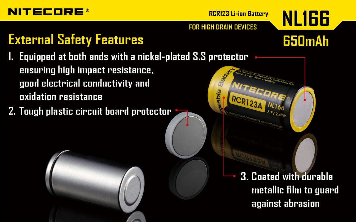 NITECORE RECHARGEABLE CR123 650MAH (NL166)