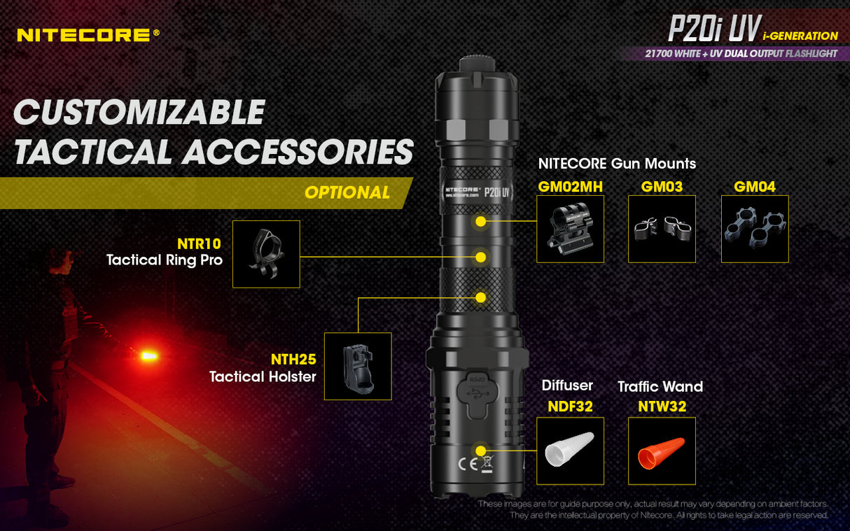 NITECORE 1800 LUMENS RECHARGEABLE FLASHLIGHT W/ UV LIGHT (P20I UV)