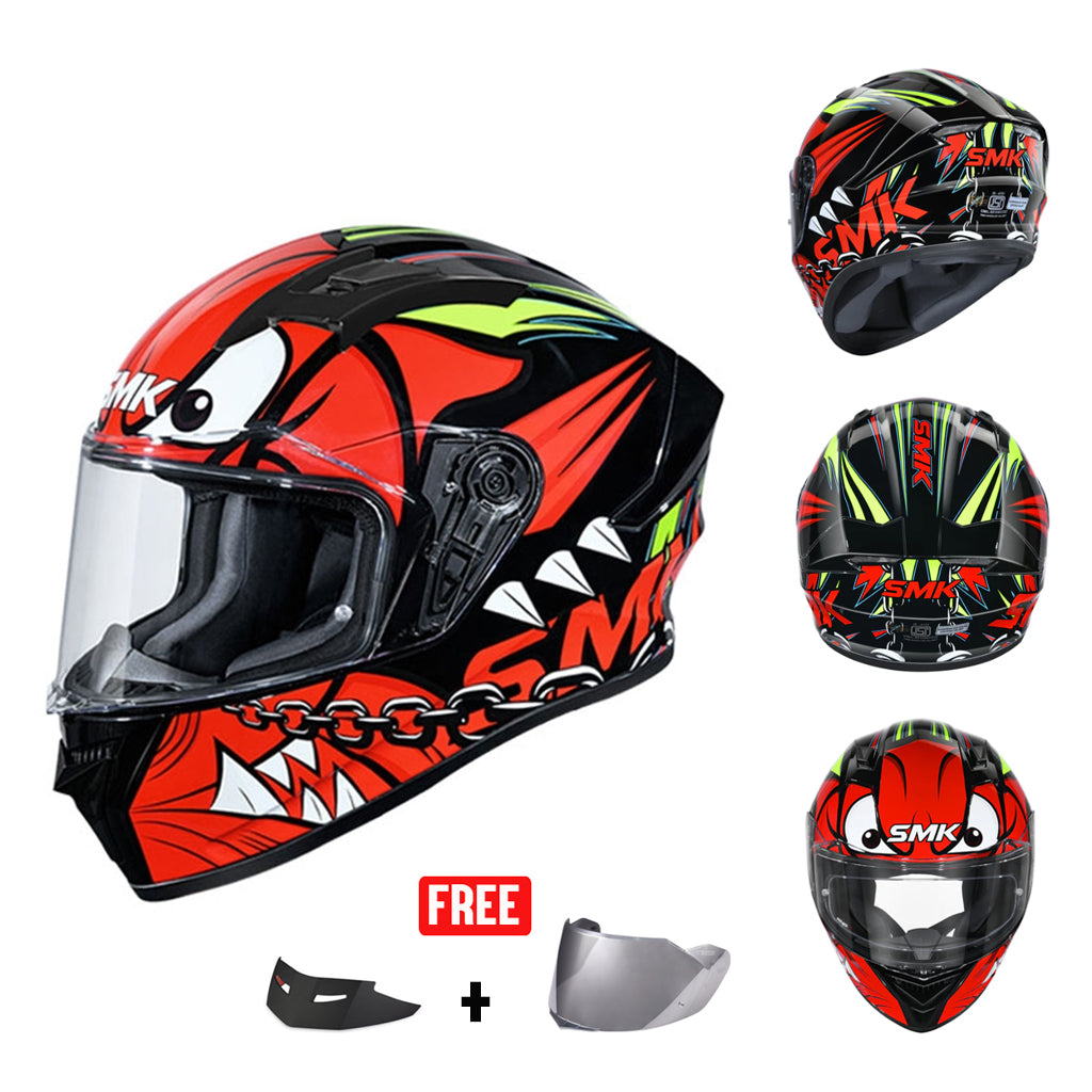 SMK STELLAR SPORT GRAPHICS FULL FACE HELMET w/ FREE SPOILER & VISOR