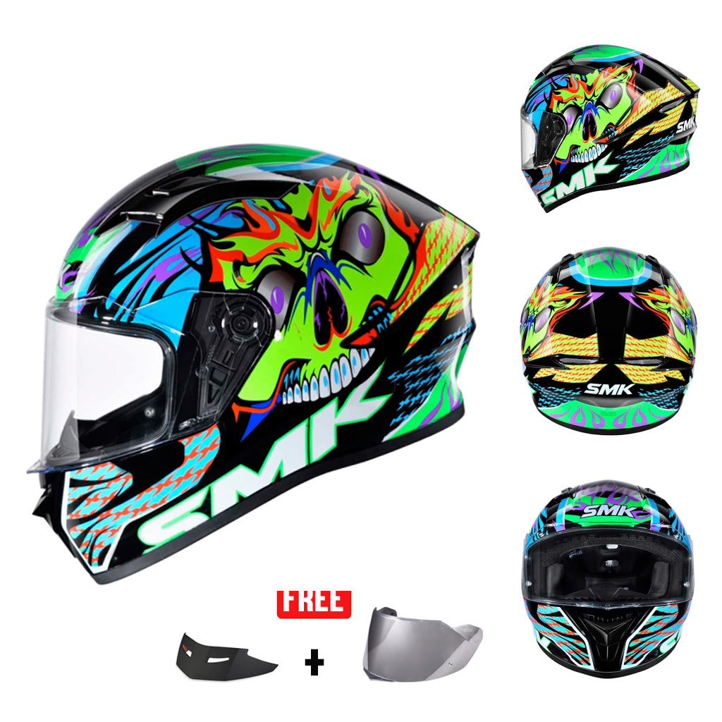 SMK STELLAR SPORT GRAPHICS FULL FACE HELMET w/ FREE SPOILER & VISOR